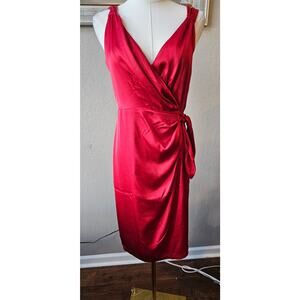 NWT The Limited Fashion Satin Sleeveless Cocktail Wrap‎ Dress Women Size XS Red